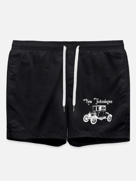 Weißes altes Oldtimer-Auto - Badeshorts - Schwarz