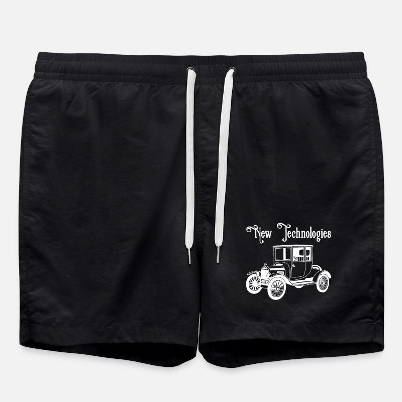 Weißes altes Oldtimer-Auto - Badeshorts - Schwarz