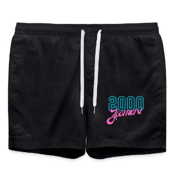 2000 Zoomers Summer Nostalgia Typography - Swim Trunks - black - Front - AI Model Male 185 light (185cm)