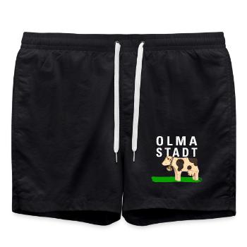 OLMA STADT 2 mit Kuh - Badeshorts - Schwarz - Vorne - AI Model Male 185 light (185cm)