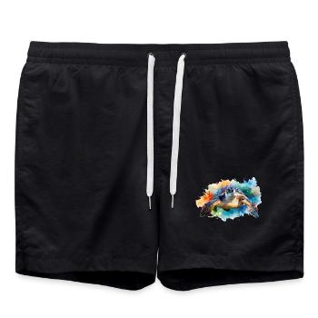 Une tortue d’eau dans un style aquarelle coloré - Short de bain - noir - Devant - AI Model Male 185 light (185cm)