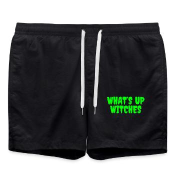 Vibrant Green Whats Up Witches Design - Swim Trunks - black - Front - AI Model Male 185 light (185cm)