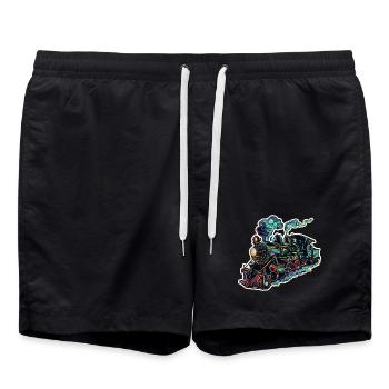 Lokomotive Cartoon Look - Badeshorts - Schwarz - Vorne - AI Model Male 185 light (185cm)
