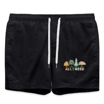 retro Wald Baum Symbol all i need Natur Outdoor - Badeshorts - Schwarz - Vorne - AI Model Male 185 light (185cm)