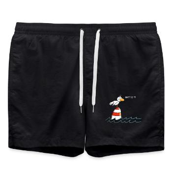 Drollige Möwe Watt Is - Badeshorts - Schwarz - Vorne - AI Model Male 185 light (185cm)