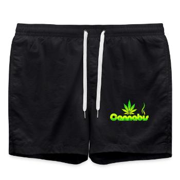Lebendiges Cannabisblatt-Emblem mit grünem Farbverlauf - Badeshorts - Schwarz - Vorne - AI Model Male 185 light (185cm)