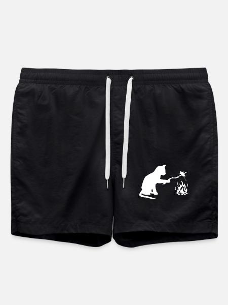 Katze beim Grillen, Campen, BBQ - Badeshorts - Schwarz