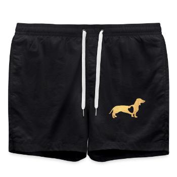 Herz Dackel Gold Hund Liebe Fan Gassi Wauwau Love - Badeshorts - Schwarz - Vorne - AI Model Male 185 light (185cm)