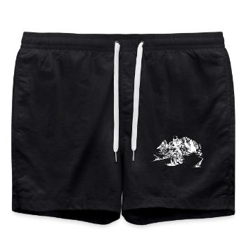 Motorrad Dolomiten Berge Biker Symbol Natur Logo - Badeshorts - Schwarz - Vorne - AI Model Male 185 light (185cm)