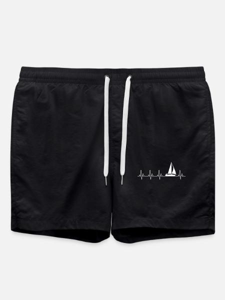 Sailboat Heartbeat Nautical Design - Swim Trunks - black
