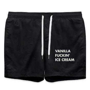 Vanille Eis - beiger Schriftzug - Badeshorts - Schwarz - Vorne - AI Model Male 185 light (185cm)