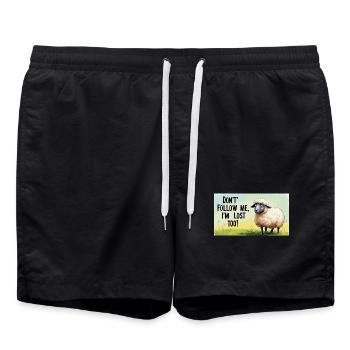 Moutons « Ne me suis pas – moi aussi je suis perdu ! » - Short de bain - noir - Devant - AI Model Male 185 light (185cm)