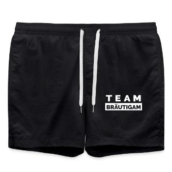 Team Bräutigam - Junggesellen Abschied Männer - Badeshorts - Schwarz - Vorne - AI Model Male 185 light (185cm)