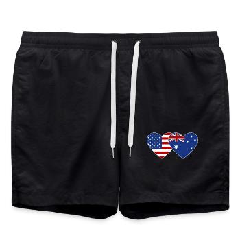 USA Australien Flagge Herzform - Badeshorts - Schwarz - Vorne - AI Model Male 185 light (185cm)