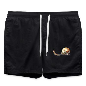 Schnecke mit Wohnanhänger – Slow Travel als Kunst - Badeshorts - Schwarz - Vorne - AI Model Male 185 light (185cm)