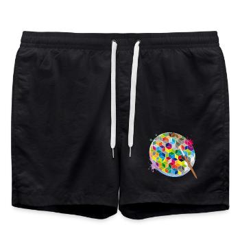 Palette d’artiste créatif avec des couleurs géométriques - Short de bain - noir - Devant - AI Model Male 185 light (185cm)