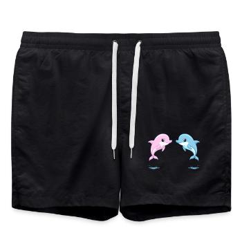 Deux bébés dauphins jumeaux bleu et rose, sautant - Short de bain - noir - Devant - AI Model Male 185 light (185cm)