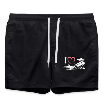 J’aime les avions - Symbole de l’aviation et des pilotes - Short de bain - noir - Devant - AI Model Male 185 light (185cm)
