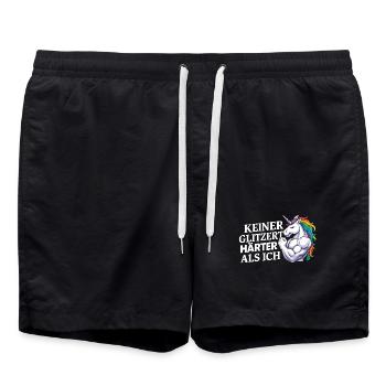 Härter als ich – Einhorn Kraftdesign - Badeshorts - Schwarz - Vorne - AI Model Male 185 light (185cm)