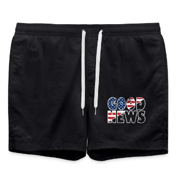 GOOD NEWS Stars and Stripes Bible Verse Gospel - Swim Trunks - black - Front - AI Model Male 185 light (185cm)