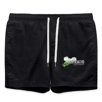 Sachsenkind auf Reisen - Sachsen - Dialekt Urlaub - Badeshorts - Schwarz - Vorne - AI Model Male 185 light (185cm)