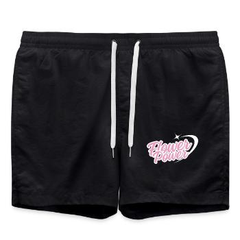 Flower Power - Police rétro en rose avec étoile - Short de bain - noir - Devant - AI Model Male 185 light (185cm)