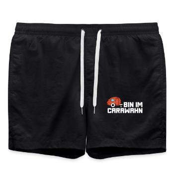 Caravan Wohnwagen Wahnsinn Camping coole Sprüche - Badeshorts - Schwarz - Vorne - AI Model Male 185 light (185cm)
