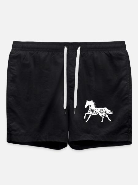 Elegante florale Pferdesilhouette - Badeshorts - Schwarz