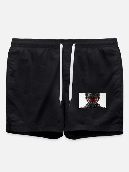 Futuristic robot with red glowing eyes - Swim Trunks - black