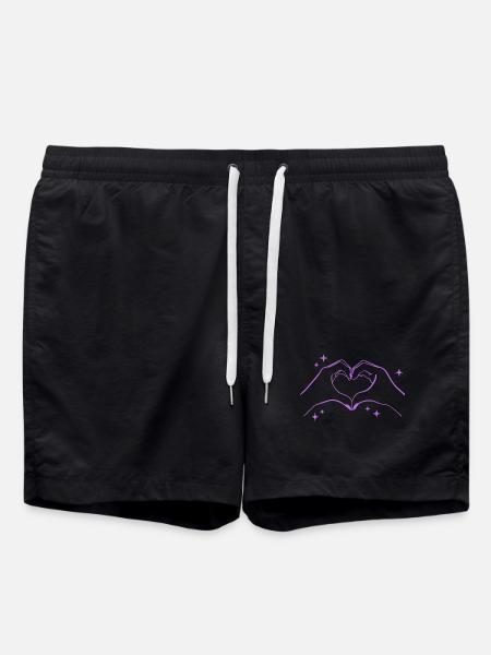 Heart-Shaped Hands with Stars Illustration - Swim Trunks - black