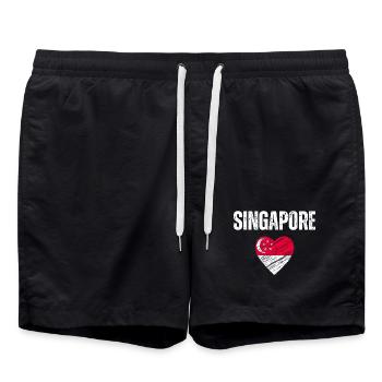 J’aime Singapour, le drapeau de Singapour - Short de bain - noir - Devant - AI Model Male 185 light (185cm)