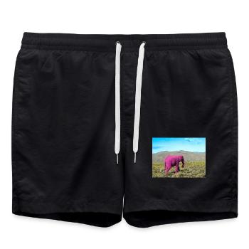 Rosa Elefant in der verlassenen Savanne - Badeshorts - Schwarz - Vorne - AI Model Male 185 light (185cm)
