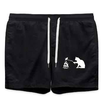 Stille Beobachterkatze am Lagerfeuer - Badeshorts - Schwarz - Vorne - AI Model Male 185 light (185cm)
