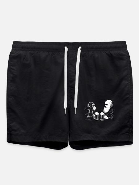 Charles Darwin trinkt Bier mit Affe - Badeshorts - Schwarz