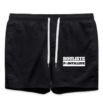BOULISTE POINTILLEUX - Humour Pétanque - Swim Trunks - black - Front - AI Model Male 185 light (185cm)