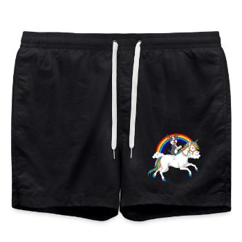 Verspielter Boston Terrier Welpe und Regenbogen-Einhorn - Badeshorts - Schwarz - Vorne - AI Model Male 185 light (185cm)