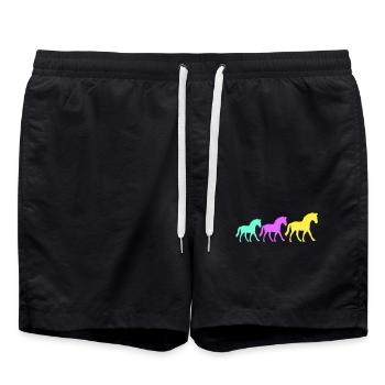 3 Horses Silhouette Team Rider Riding Friends Cute - Swim Trunks - black - Front - AI Model Male 185 light (185cm)