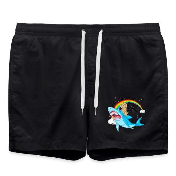 Whimsical Golden doodle and Mythical Shark - Swim Trunks - black - Front - AI Model Male 185 light (185cm)
