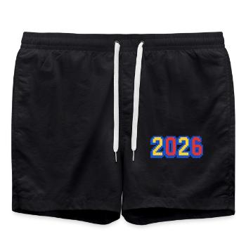 Pixel Art Jahreszahl 2026 - Badeshorts - Schwarz - Vorne - AI Model Male 185 light (185cm)