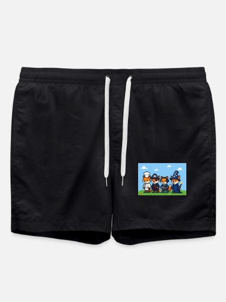 Pixel art fox group in fantasy world - Swim Trunks - black