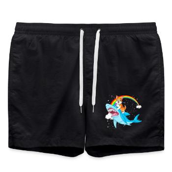 Corgi chevauchant un requin - Conception de chien surréaliste drôle - Short de bain - noir - Devant - AI Model Male 185 light (185cm)