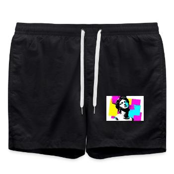 Artistic portrait in pop art style - Swim Trunks - black - Front - AI Model Male 185 light (185cm)