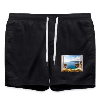 Panoramablick auf die Mittelmeerküste - Badeshorts - Schwarz - Vorne - AI Model Male 185 light (185cm)