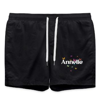 Schöner Mädchenname ANNELIE mit Schmetterlingen  - Badeshorts - Schwarz - Vorne - AI Model Male 185 light (185cm)