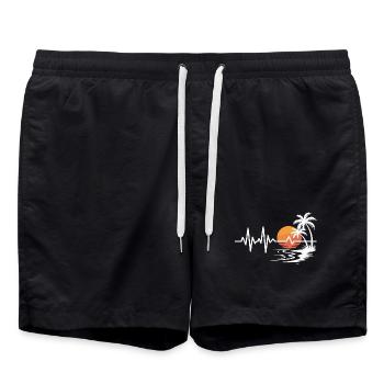 Sunset with palm trees and heartbeat - Swim Trunks - black - Front - AI Model Male 185 light (185cm)