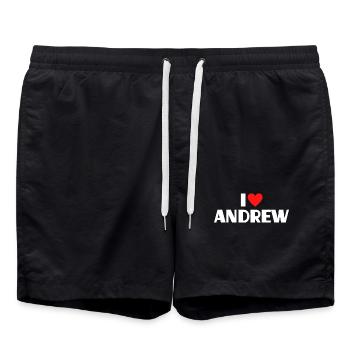 I love Andrew Rotes Herz Romantischer Name Fan - Badeshorts - Schwarz - Vorne - AI Model Male 185 light (185cm)