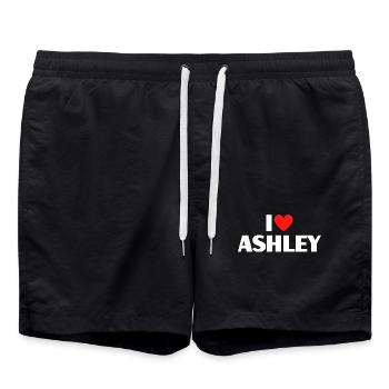 I love Ashley Rotes Herz Romantischer Name Fan - Badeshorts - Schwarz - Vorne - AI Model Male 185 light (185cm)