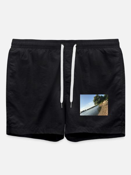 Nature by the river with trees and shore - Swim Trunks - black