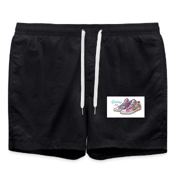 Baskets colorées avec un design de bande dessinée - Short de bain - noir - Devant - AI Model Male 185 light (185cm)