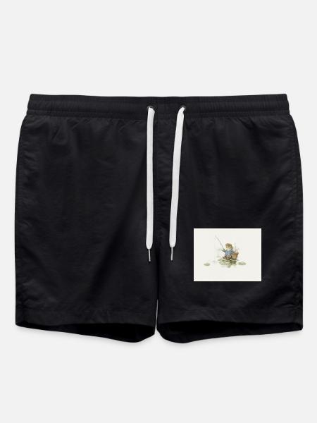 Charming Frog Fisherman Illustration - Swim Trunks - black